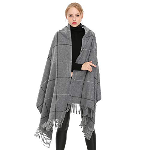 Longwu Bufanda de lana de cachemira suave para mujer Manta y envoltura de pashmina grande Manta de estola cálida Gris##