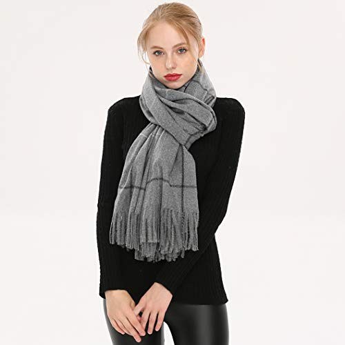 Longwu Bufanda de lana de cachemira suave para mujer Manta y envoltura de pashmina grande Manta de estola cálida Gris##