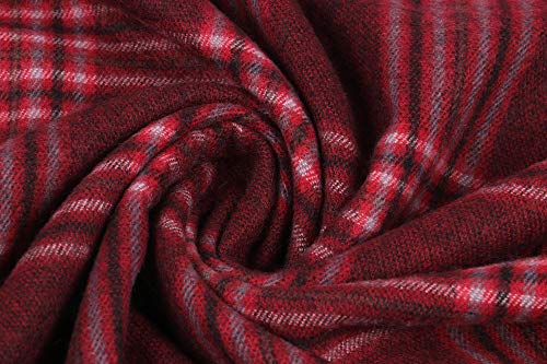 Longwu Bufanda de lana de cachemira suave para mujer Manta y envoltura de pashmina grande Manta de estola cálida Vino rojo