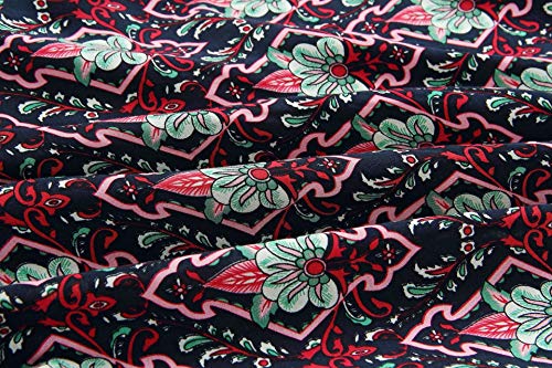 Longwu Mini Vestido de Playa sin Espalda con Cuello en V y Estampado de Flores con Estampado de Flores de Boho para Mujer Azul Oscuro-L