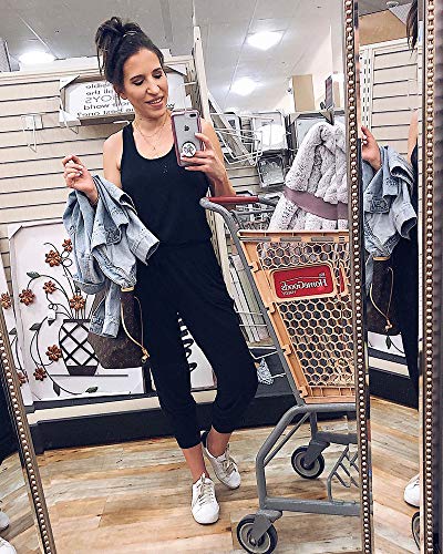 Longwu Mujer Casual Suelto Sin Mangas Mono Cordón de Cintura Mamelucos en General con Bolsillos Negro-L