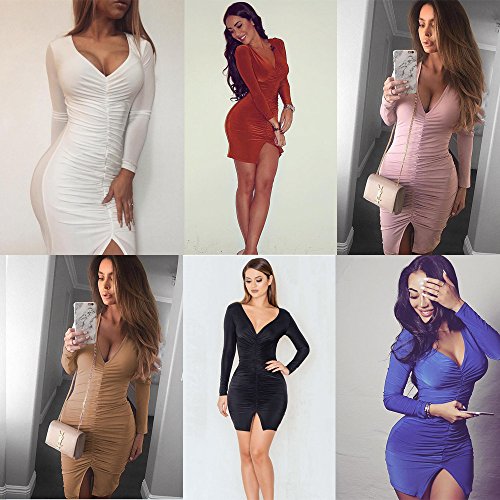 Longwu Vestido de Manga Corta Elegante de Las Mujeres para Trabajar el Vestido Ocasional del lápiz con la Correa Azul-M