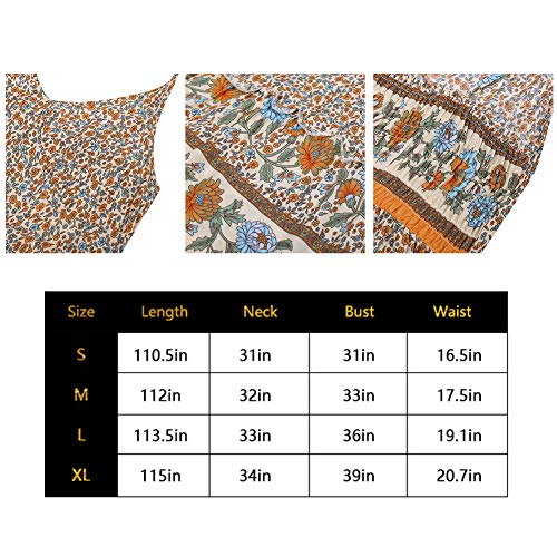 Longwu Vestido Maxi de Verano con Cuello en V Floral Sexy Boho de Las Mujeres Correa de Espagueti Ajustable sin Respaldo Cintura elástica Vestido de Verano Beige-S