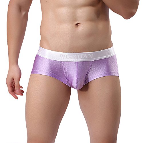 LOPILY Ropa Interior de Hombre Ligero Elástico Calzoncillos Nylon Brillante Cepillado Braguitas Deportivos Atractivos Ligero Transpirables Cortos Bóxers(Púrpura,M)
