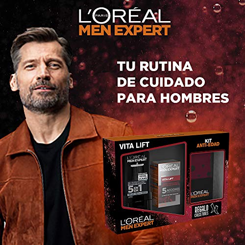 L'Oréal Men Expert Pack de Ducha Vitalift para Hombre, Incluye Gel de Ducha Total Clean 5 en 1 y Crema Hidratante Antiedad Vitalift, Calcetines de regalo