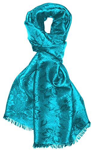 Lorenzo Cana Hombre seda – 55 cm x 190 cm Damasco Jacquard Seda Toalla Toalla – Paisley seda Señor bufanda pañuelo turquesa