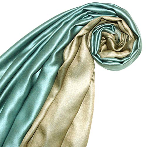 Lorenzo Cana Pashmina - Bufanda reversible para mujer, 70% seda, 30% viscosa, 70 x 190 cm, bicolor Color beige y azul. 70 x 190 cm
