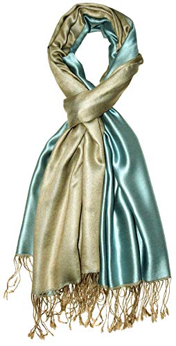 Lorenzo Cana Pashmina - Bufanda reversible para mujer, 70% seda, 30% viscosa, 70 x 190 cm, bicolor Color beige y azul. 70 x 190 cm
