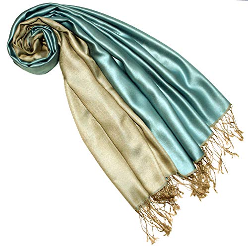 Lorenzo Cana Pashmina - Bufanda reversible para mujer, 70% seda, 30% viscosa, 70 x 190 cm, bicolor Color beige y azul. 70 x 190 cm