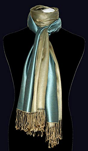 Lorenzo Cana Pashmina - Bufanda reversible para mujer, 70% seda, 30% viscosa, 70 x 190 cm, bicolor Color beige y azul. 70 x 190 cm