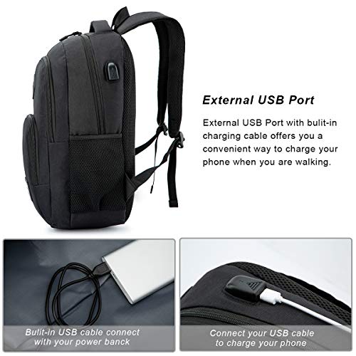 LOSMILE Mochila Portatil para Hombre Mochilas Escolares Juveniles con Puerto de Carga USB Resistente Al Agua Bolsa de Viaje Trabajo Daypacks 15.6 Pulgada (Negro)