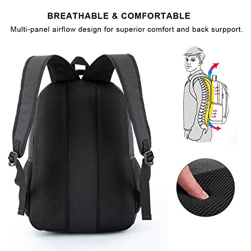 LOSMILE Mochila Portatil para Hombre Mochilas Escolares Juveniles con Puerto de Carga USB Resistente Al Agua Bolsa de Viaje Trabajo Daypacks 15.6 Pulgada (Negro)
