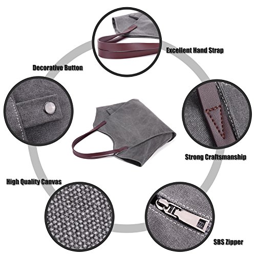 LOSMILE Mujer Bolsos de Mano Lona Bolsos de Hombro Bolsos Totes Bolsos Bandolera Shoppers Bolsa de Playa. (Gris)