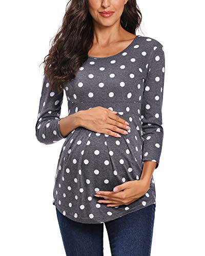 Love2Mi Blusa de maternidad para mujer, manga 3/4, bonita y elegante Punto blanco L