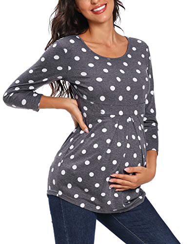 Love2Mi Blusa de maternidad para mujer, manga 3/4, bonita y elegante Punto blanco L