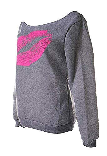 Lovelegis Sudadera para mujer con diseño de boca, camiseta de labios, beso, chica, cuello de barco, manga larga, sexy Color blanco. XXL