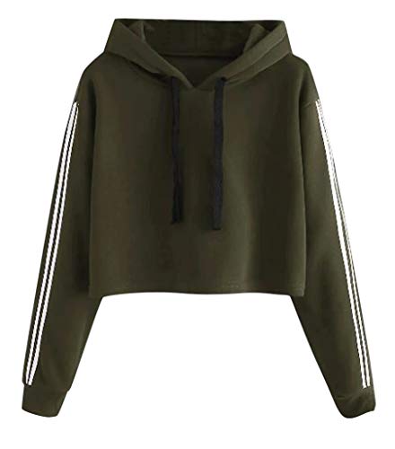 Lovelegis Sudadera Top Crop con capucha – niña – mujer – rayas laterales – Sudadera – Moda – Deporte – Camiseta – Idea regalo – Color verde militar Verde L
