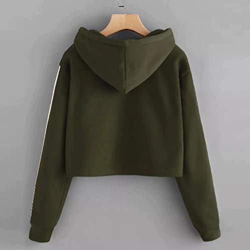 Lovelegis Sudadera Top Crop con capucha – niña – mujer – rayas laterales – Sudadera – Moda – Deporte – Camiseta – Idea regalo – Color verde militar Verde M