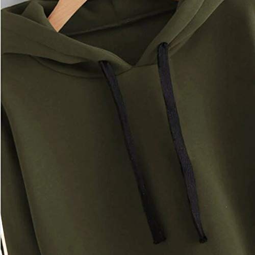 Lovelegis Sudadera Top Crop con capucha – niña – mujer – rayas laterales – Sudadera – Moda – Deporte – Camiseta – Idea regalo – Color verde militar Verde M