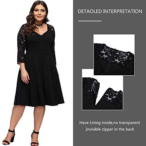 Lover-Beauty Vestido Mujer Corto Elegante Sexy Cuello V Raya Talla Grande Top Puro con Manga Dama de Honor para Boda Noche Fiesta y Negro Navidad S-4XL