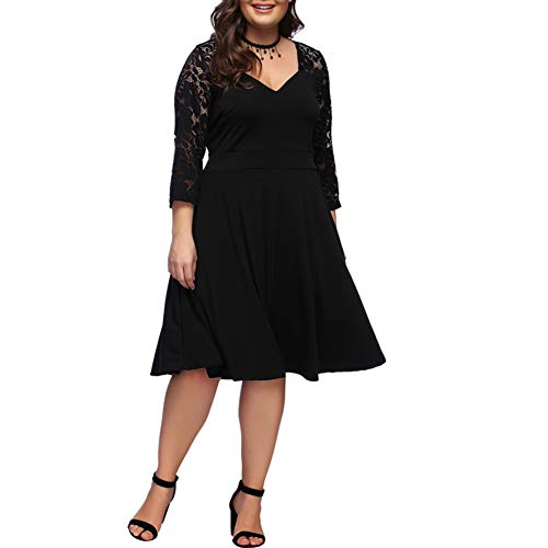 Lover-Beauty Vestido Mujer Corto Elegante Sexy Cuello V Raya Talla Grande Top Puro con Manga Dama de Honor para Boda Noche Fiesta y Negro Navidad S-4XL