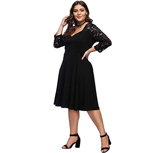 Lover-Beauty Vestido Mujer Corto Elegante Sexy Cuello V Raya Talla Grande Top Puro con Manga Dama de Honor para Boda Noche Fiesta y Negro Navidad S-4XL