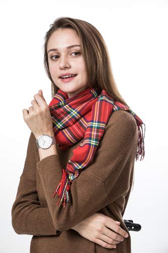 Lozange – Bufanda escocesa suave para mujer, diseño de cuadros rojos con flecos, 30 x 180 cm