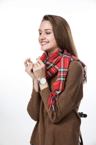 Lozange – Bufanda escocesa suave para mujer, diseño de cuadros rojos con flecos, 30 x 180 cm