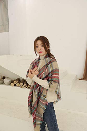 Lozange - Bufanda suave para mujer, diseño de tartán escocés con flecos, 140 x 140 cm
