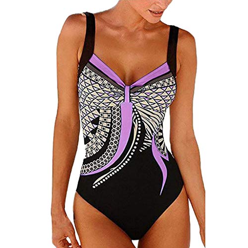 Luckycat bañador Natacion 2019 Bikini Mujer Push up Tankinis Tallas Grandes Prime Traje de baño niña Licra mangalarga Monokini Manga Larga (Morado, XXL)