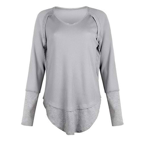 Luckycat Camisetas Mujer Manga Larga Cuello V Casual Tops Color Sólido Camisas Mujer Primavera Otoño Blusa de Las Mujeres Básica Camiseta de Manga Larga Elegantes Blusa Oficina de Tops