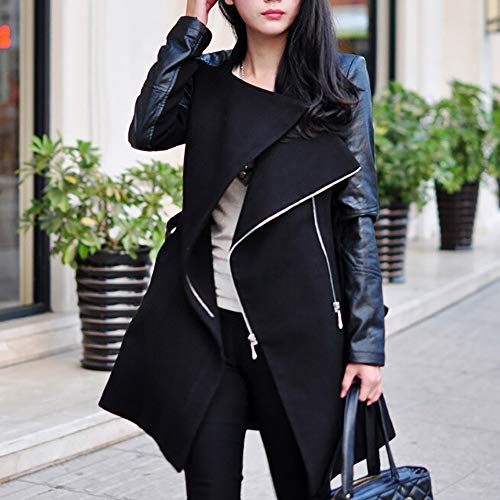 Luckycat Chaqueta de Cuero con Cierre de Cremallera para Mujeres Abrigo de Tendencia de Cremallera Lateral Abrigos de Invierno Slim Coats