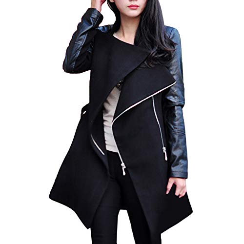 Luckycat Chaqueta de Cuero con Cierre de Cremallera para Mujeres Abrigo de Tendencia de Cremallera Lateral Abrigos de Invierno Slim Coats