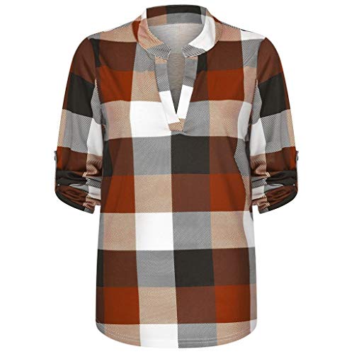 Luckycat Cuadros Impresión Blusas Mujer Tallas Grandes Manga Larga Casual Elegantes Ofertas Camisetas Mujer Basica Pull-Over Sudaderas Ajuste Flojo Sin Tirante Tops Mujer