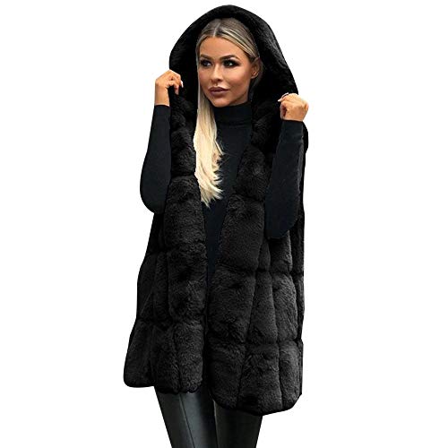 Luckycat Mujer Abrigo sin Mangas Chaleco Largo Delgado Outwear Faux Fox Fur Elegante Chaqueta Abrigo