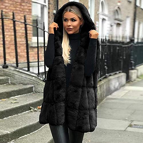 Luckycat Mujer Abrigo sin Mangas Chaleco Largo Delgado Outwear Faux Fox Fur Elegante Chaqueta Abrigo