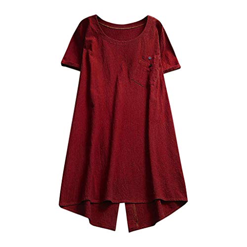 Luckycat Verano Camisas Tallas Grandes Mujeres Camisetas Anchas Pullover Cuello V Blusa Tops Blusa Lino de Mujer Manga Corta Blusa Señora Escote Camisetas Costura Ropa para Mujer Baratas Fiesta Camisa