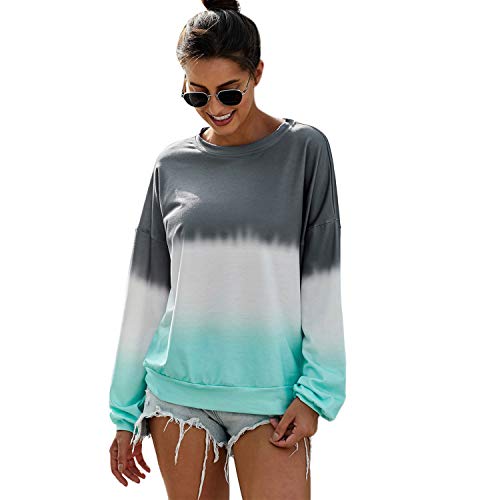 LUI SUI Sudadera de Bloque de Color para Mujer Camiseta de Manga Larga Tie Dye Cuello Redondo Pullover Tops