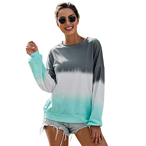 LUI SUI Sudadera de Bloque de Color para Mujer Camiseta de Manga Larga Tie Dye Cuello Redondo Pullover Tops