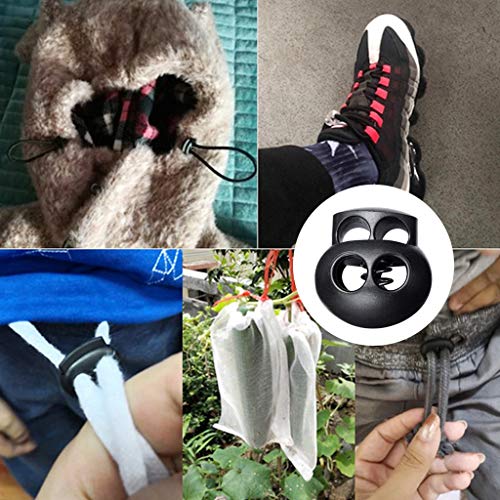 LuLyLu 20 Piezas de Cerradura de Cordón con Resorte para Cordones, Cierre de Extremos de Cuerda de Doble Agujero de Plástico Negro Deslizador de Tapón Botón Alargado Oval by