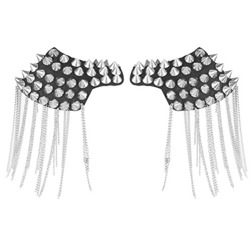 LUOEM Par de Placas de Hombro Epaulet Borla de la Cadena del Remache Insignia (Plata)