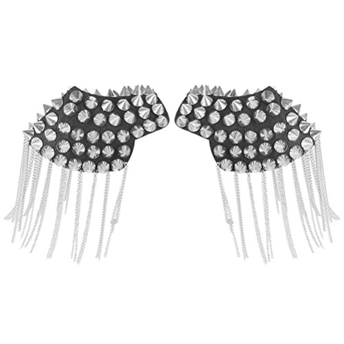 LUOEM Par de Placas de Hombro Epaulet Borla de la Cadena del Remache Insignia (Plata)