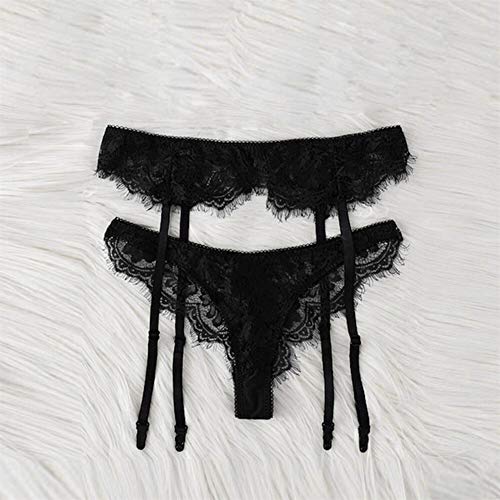 LUOSI Conjunto Las Mujeres Liga de la Boda Correa de Liga for Las Medias señoras de la Ropa Interior Caliente de la Venta del cordón de Liga con Las Bragas (Color : Black, Size : M)