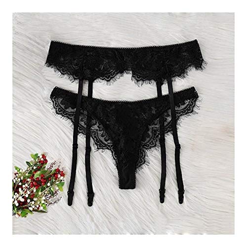 LUOSI Conjunto Las Mujeres Liga de la Boda Correa de Liga for Las Medias señoras de la Ropa Interior Caliente de la Venta del cordón de Liga con Las Bragas (Color : Black, Size : M)