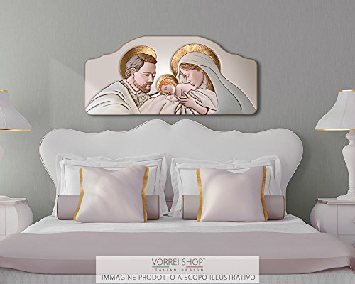 Lupia - Cabecero con estampa sagrada de 'El beso', cuadro de ceramica sobre tablero de madera tallada, 42 x 92 cm