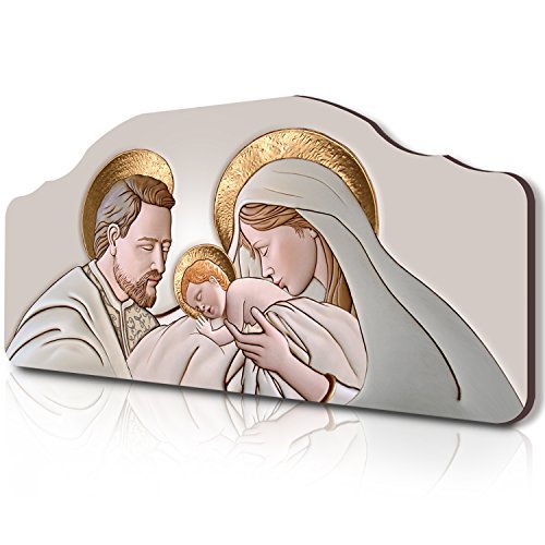 Lupia - Cabecero con estampa sagrada de 'El beso', cuadro de ceramica sobre tablero de madera tallada, 42 x 92 cm