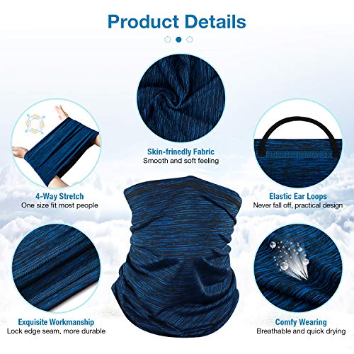 LUROON Hombre Mujer Braga Cuello Moto Pasamontañas Bragas de Cabeza Turbante Sol UV Protección Multifunción Bandana para Senderismo Ciclismo Acampada Correr Aire Libre (Negro+Azul Oscuro)