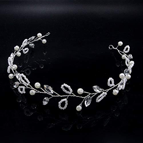 Lurrose Diadema nupcial perla de cristal Hair Band vestido de novia Tiara accesorios para el cabello para la boda (plata)