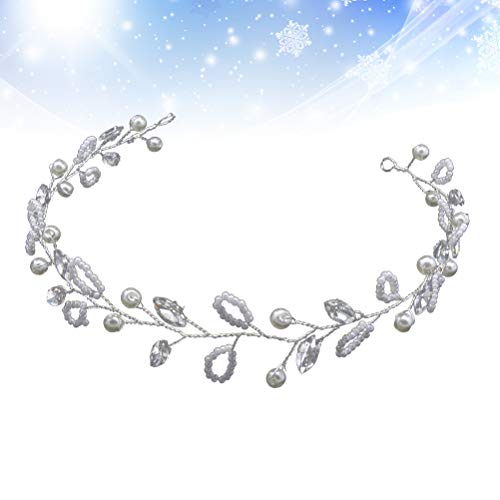 Lurrose Diadema nupcial perla de cristal Hair Band vestido de novia Tiara accesorios para el cabello para la boda (plata)