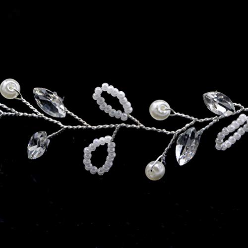 Lurrose Diadema nupcial perla de cristal Hair Band vestido de novia Tiara accesorios para el cabello para la boda (plata)